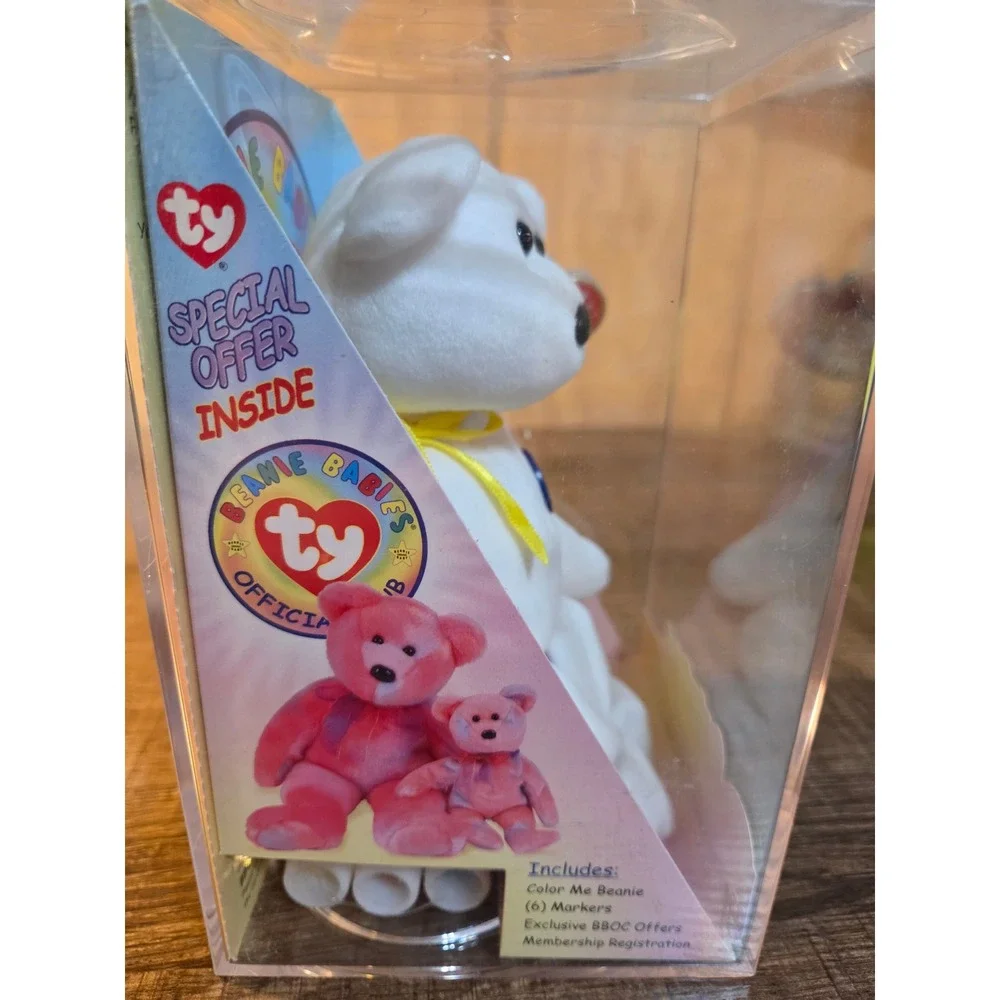 Ty Beanie Babies Official Club Color Me Beanie White Bear Kit with Markers NIB